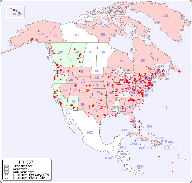 __North American Reception Map for HA-367