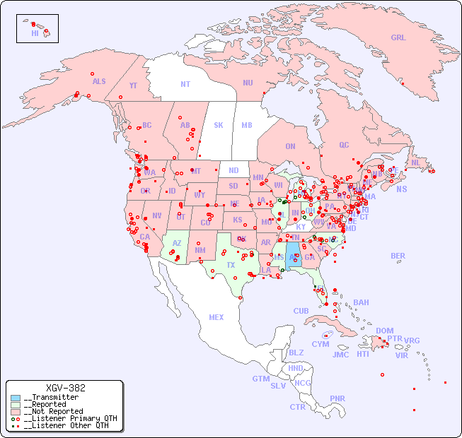 __North American Reception Map for XGV-382