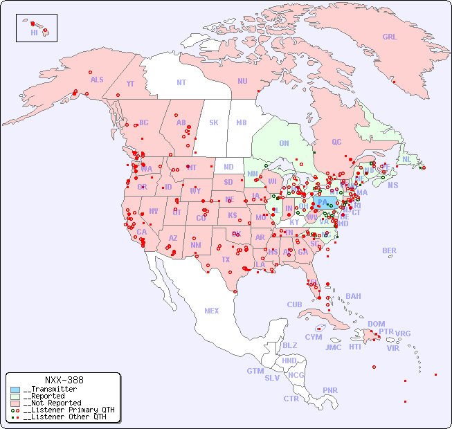 __North American Reception Map for NXX-388