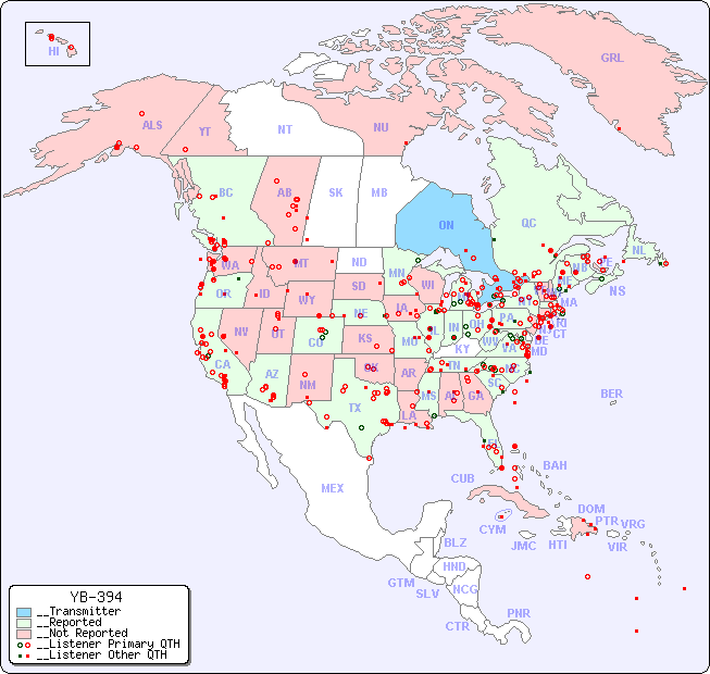 __North American Reception Map for YB-394