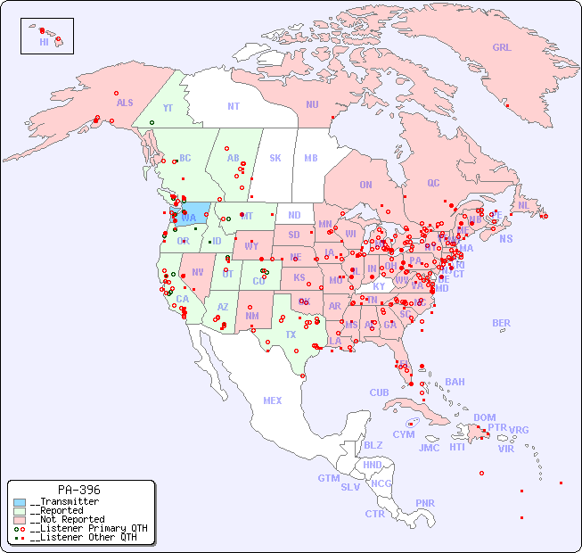 __North American Reception Map for PA-396