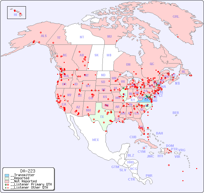 __North American Reception Map for DA-223