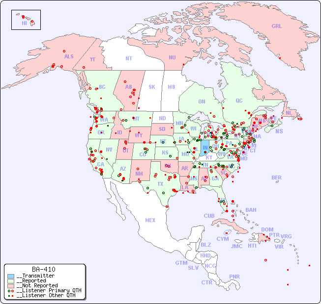 __North American Reception Map for BA-410
