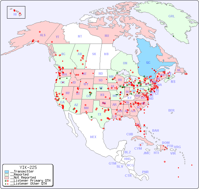 __North American Reception Map for YIK-225