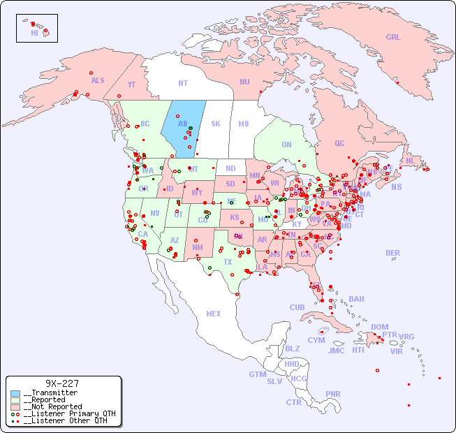 __North American Reception Map for 9X-227
