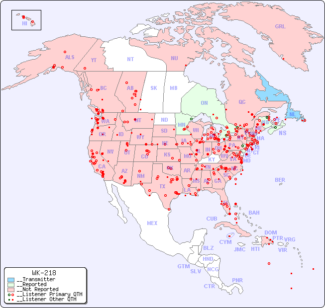__North American Reception Map for WK-218