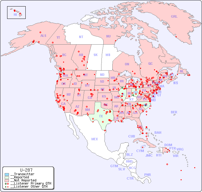 __North American Reception Map for U-287