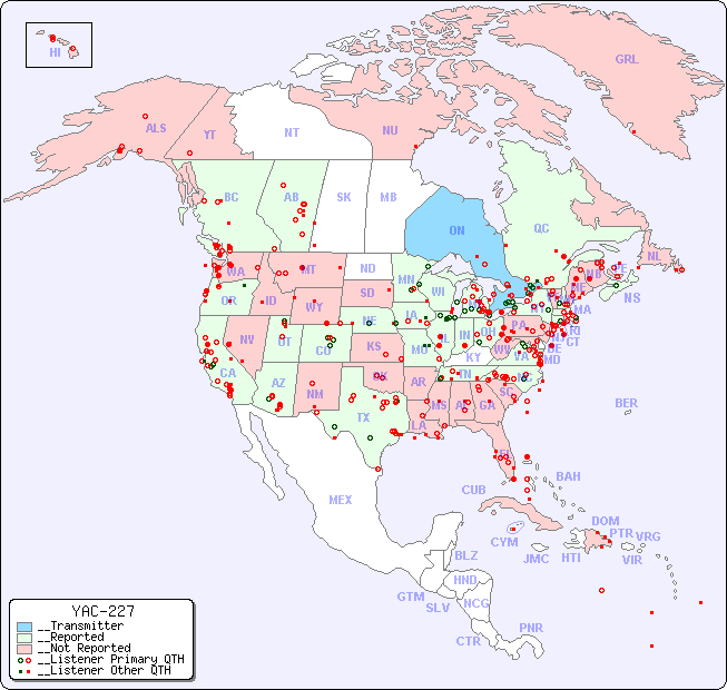 __North American Reception Map for YAC-227