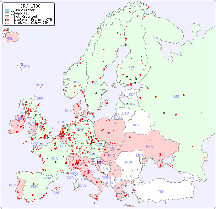 __European Reception Map for CRJ-1700