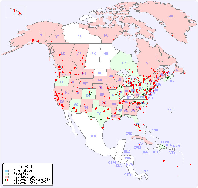__North American Reception Map for GT-232