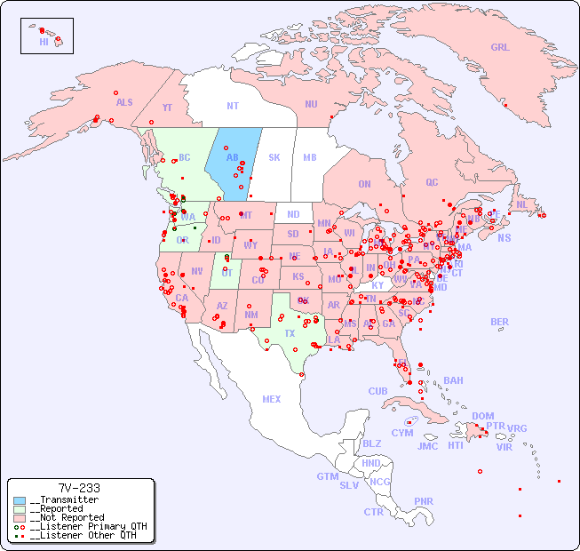 __North American Reception Map for 7V-233