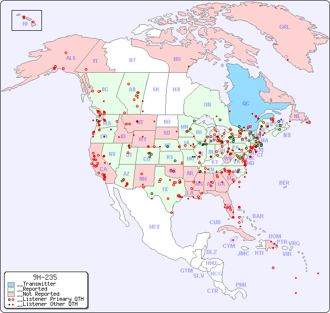 __North American Reception Map for 9H-235