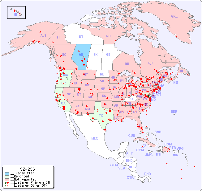 __North American Reception Map for 9Z-236