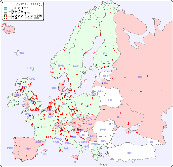 __European Reception Map for OH9TEN-28267.5