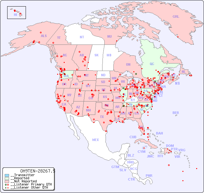 __North American Reception Map for OH9TEN-28267.5