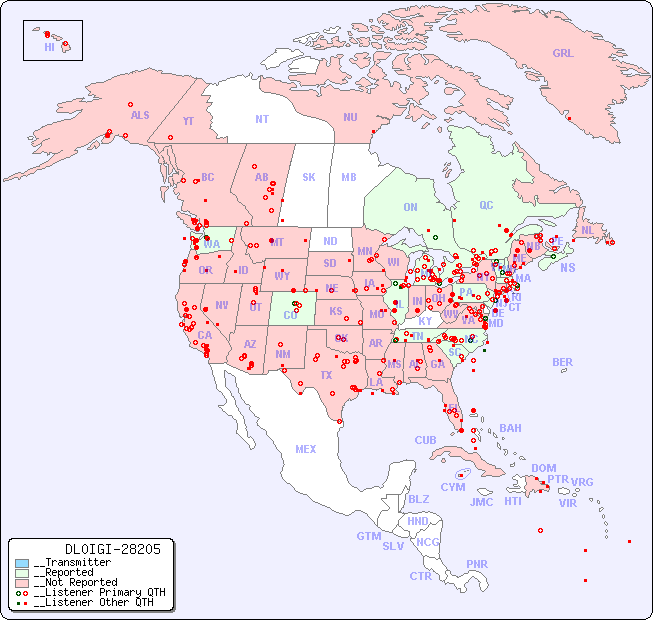 __North American Reception Map for DL0IGI-28205