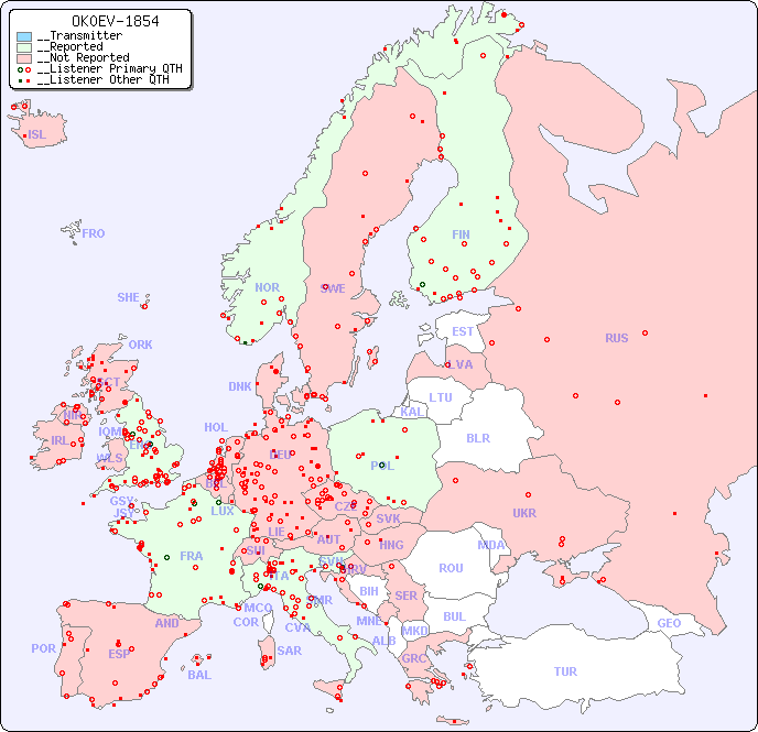 __European Reception Map for OK0EV-1854