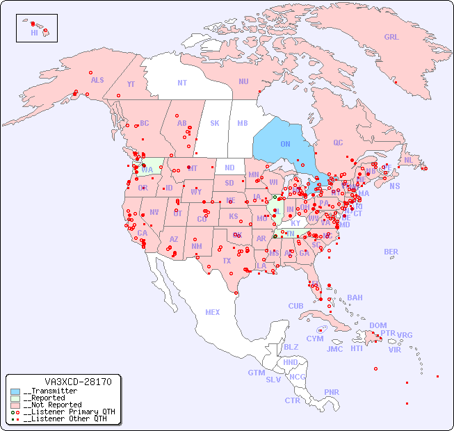 __North American Reception Map for VA3XCD-28170