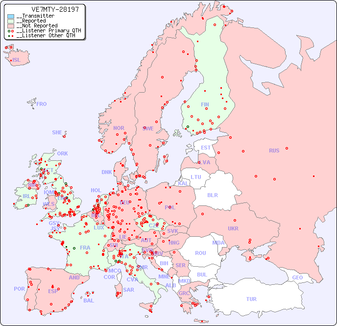 __European Reception Map for VE7MTY-28197