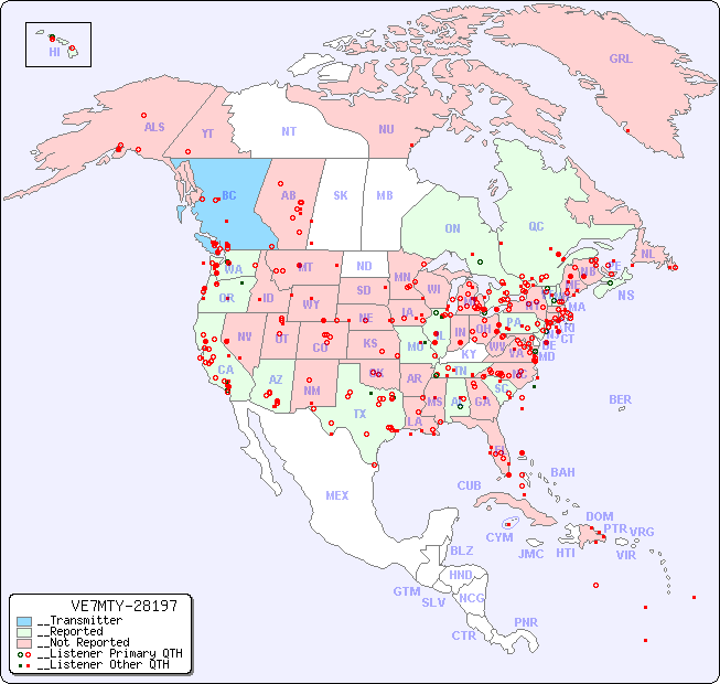 __North American Reception Map for VE7MTY-28197