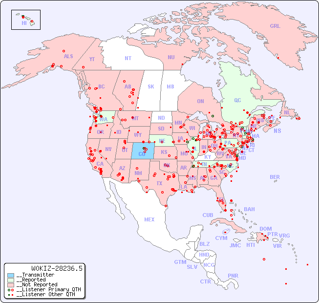 __North American Reception Map for W0KIZ-28236.5