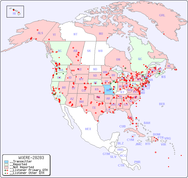 __North American Reception Map for W0ERE-28283