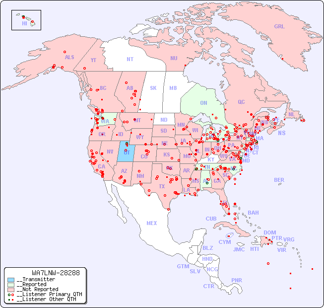 __North American Reception Map for WA7LNW-28288