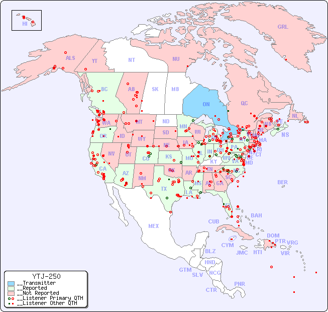 __North American Reception Map for YTJ-250