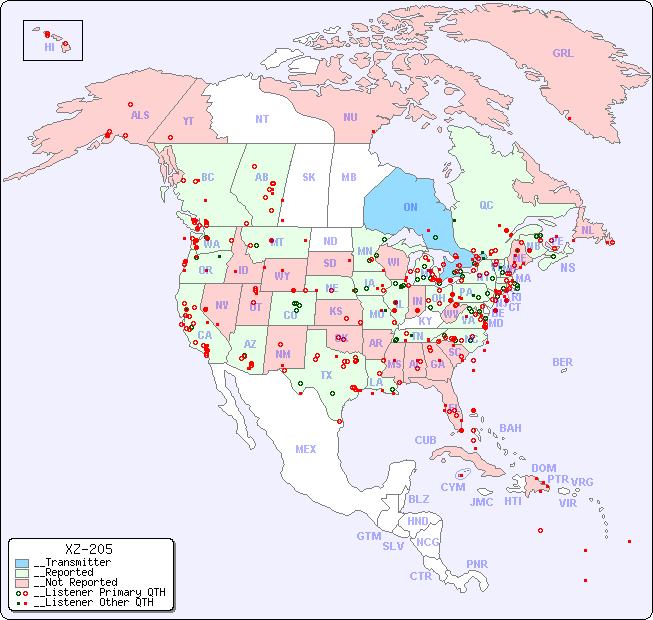 __North American Reception Map for XZ-205