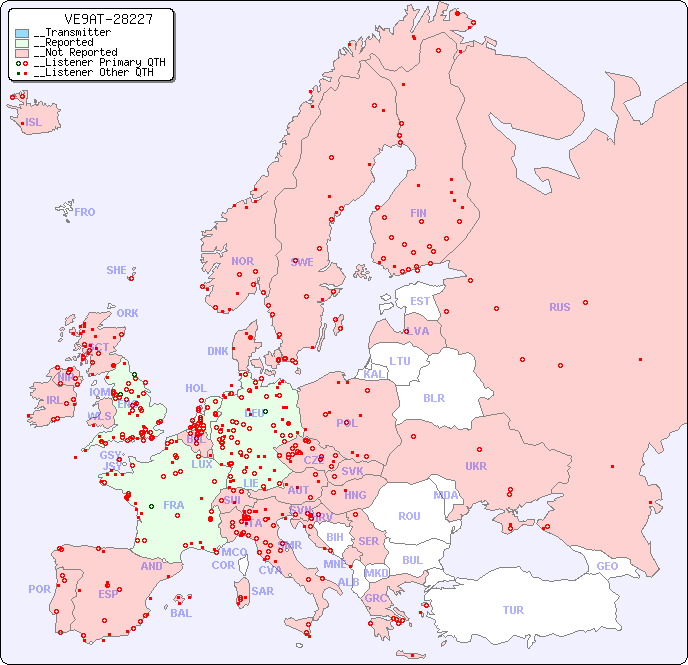 __European Reception Map for VE9AT-28227