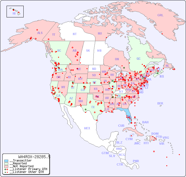 __North American Reception Map for WA4ROX-28285.5