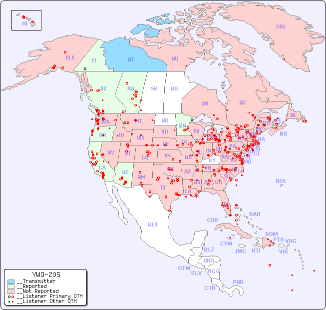 __North American Reception Map for YWO-205