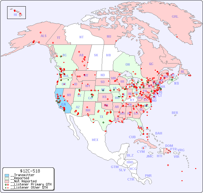 __North American Reception Map for $12C-518