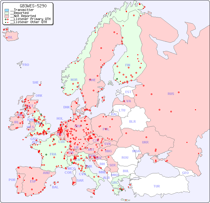 __European Reception Map for GB3WES-5290