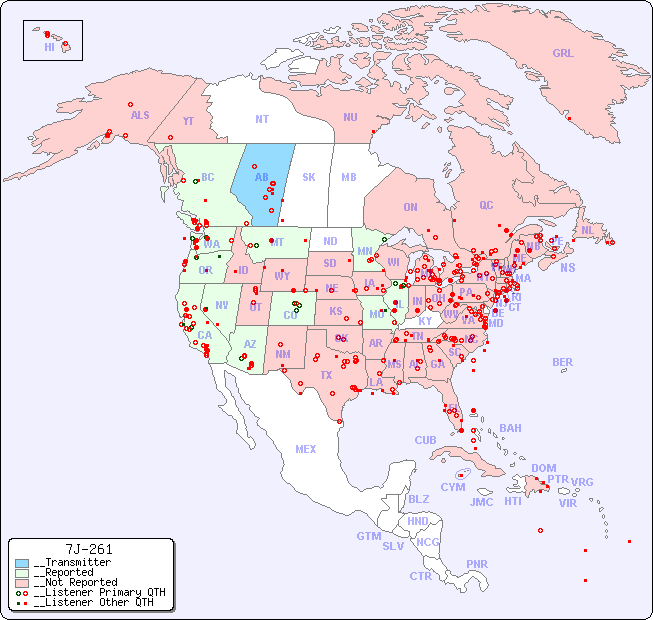 __North American Reception Map for 7J-261