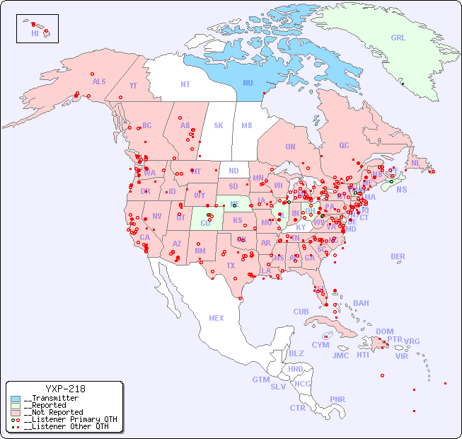 __North American Reception Map for YXP-218