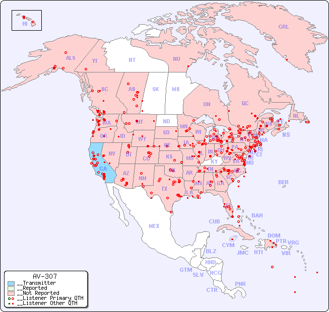 __North American Reception Map for AV-307