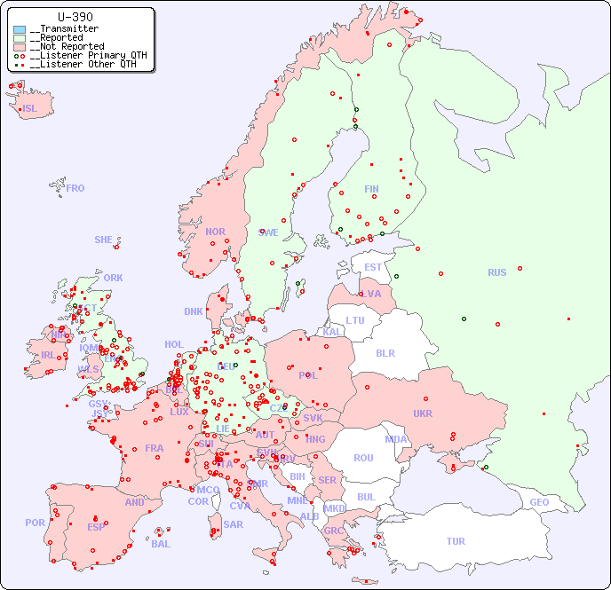 __European Reception Map for U-390