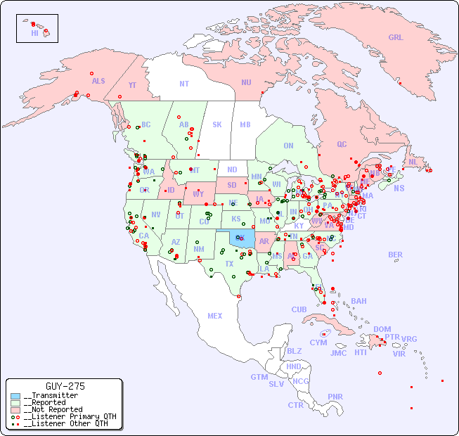 __North American Reception Map for GUY-275