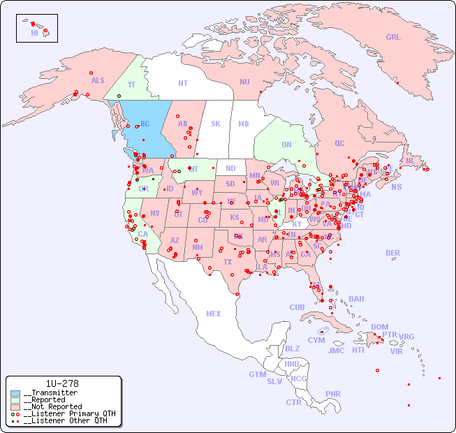 __North American Reception Map for 1U-278