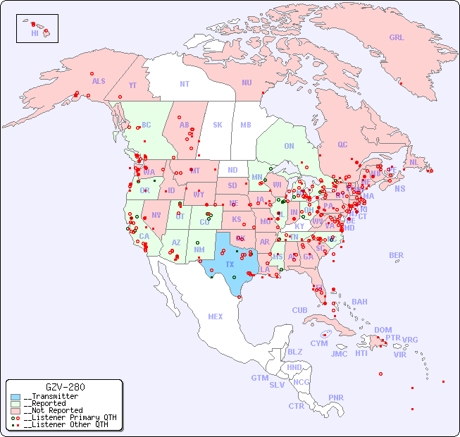 __North American Reception Map for GZV-280