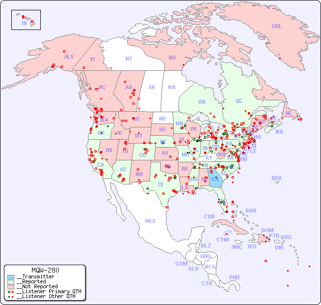 __North American Reception Map for MQW-280