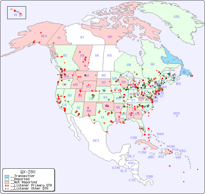 __North American Reception Map for QX-280