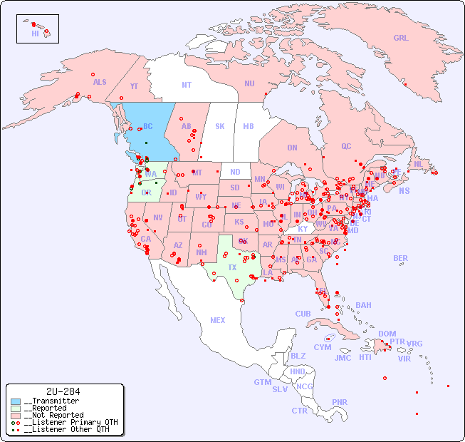 __North American Reception Map for 2U-284