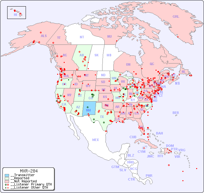__North American Reception Map for MXR-284
