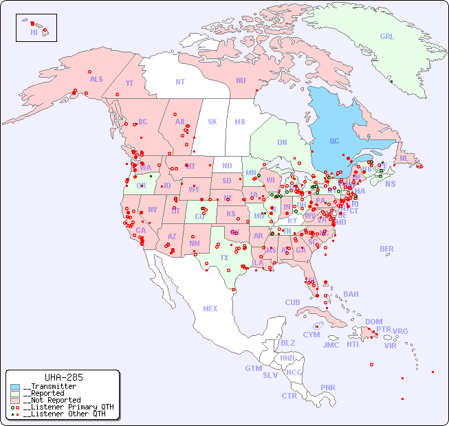 __North American Reception Map for UHA-285