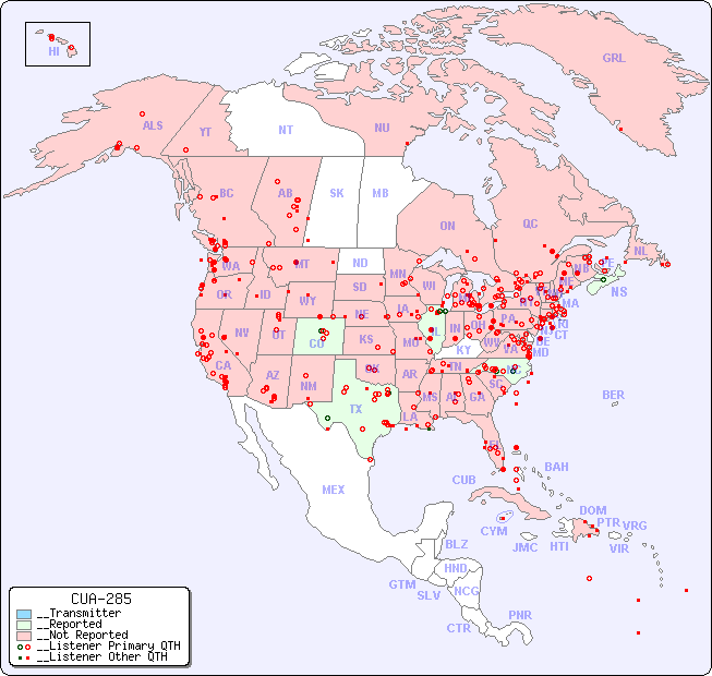 __North American Reception Map for CUA-285