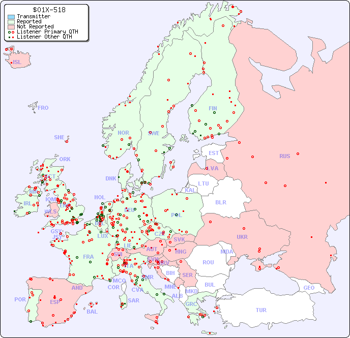 European Reception Map for $01X-518