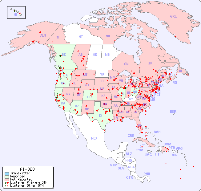 North American Reception Map for AI-320