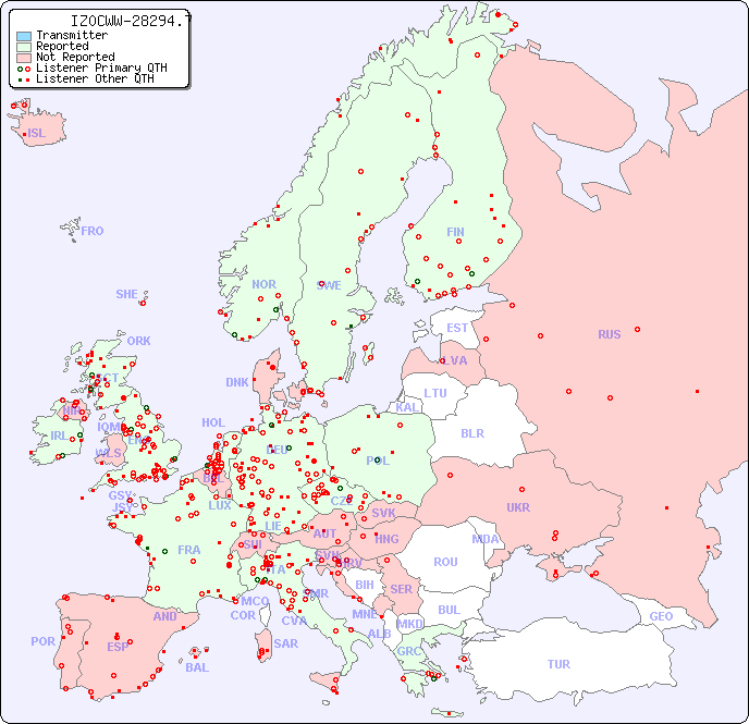 European Reception Map for IZ0CWW-28294.7